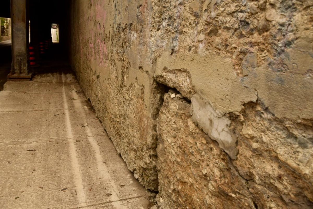 The century-old Chamber Street railway underpass in Smiths Falls showing cracking and spalling