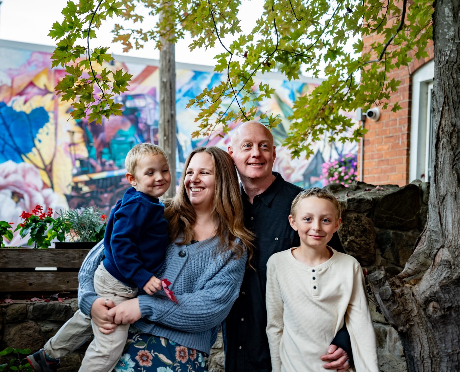 Nate Morris walking with his family in Smiths Falls